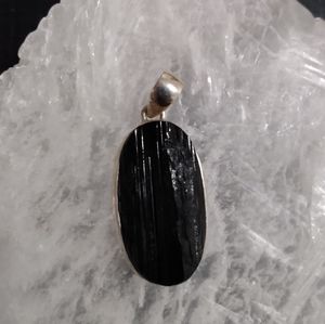 Sterling raw black tourmaline pendant